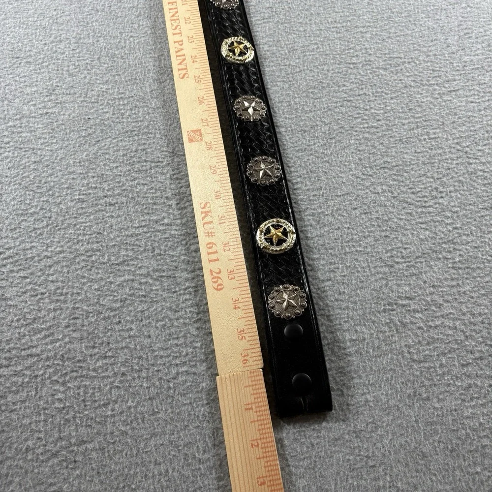 Vintage Dutyman Basketweave Leather Concho Belt Black Texas Star Western Sz 34
